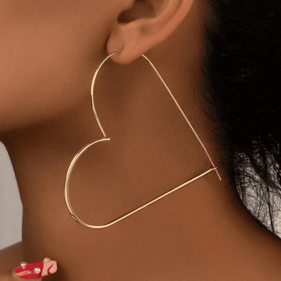 14K Gold Womens Large Heart Hoop Earrings Ladies Big 14 K Silver Hoops Jewelry